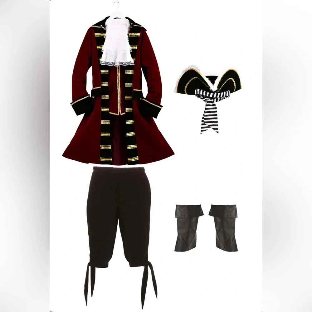 Deluxe Captain Hook Men's Costume - Burgundy and Black - Picture 2 of 3